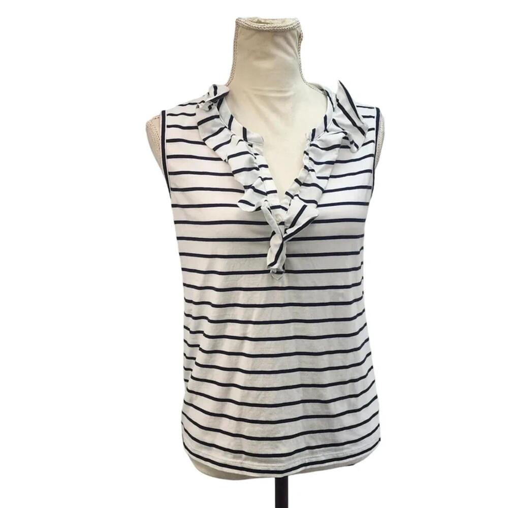 Kate Hill Petite Striped Ruffle V-Neck Sleeveless Top PM